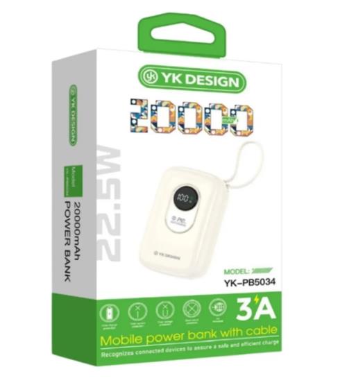 YK Design YK-PB5034 20000 mAh 22.5W Kablolu Lcd Göstergeli Powerbank